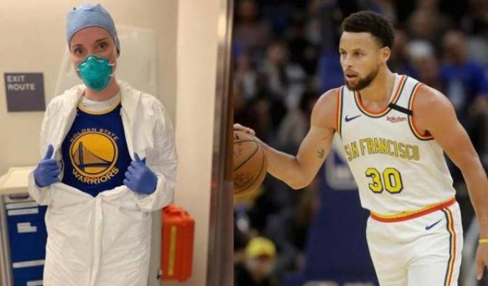 Un’infermiera indossa sotto al camice la sua canotta, Steph Curry la videochiama per ringraziarla